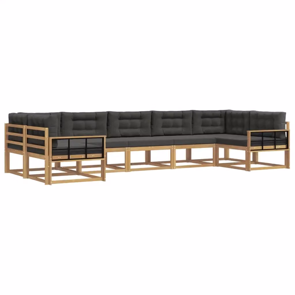 Set di divani da esterno a L vidaXL in legno di acacia con cuscini, Bianco, Antracite e Marrone – 2