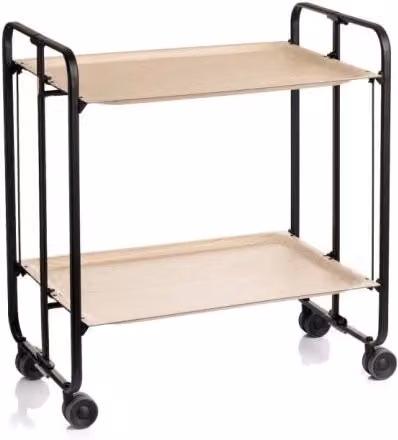 Carrello da cucina pieghevole Don Hierro nero opaco in metallo con 2 ripiani e ruote H: 72 cm, L: 43 cm, P: 66 cm