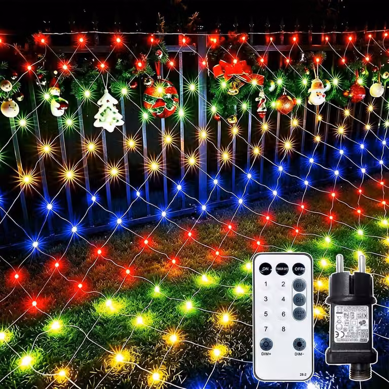 Catena luminosa a LED, dimensioni 3x2 metri, 200 LED colorati, grado di protezione IP65, dimmerabile, con telecomando