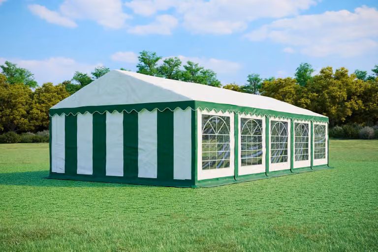 Tenda per eventi 5x10 metri, PVC PREMIUM, 500 g/m² - Verde e bianca