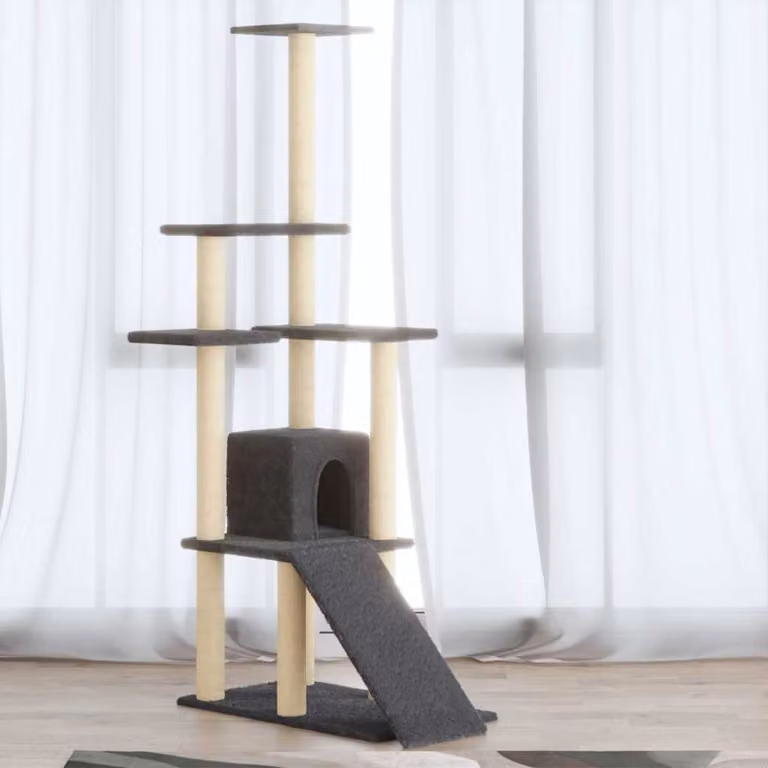 Albero per gatti vidaXL con tiragraffi in sisal, colore grigio, Altezza: 155 cm