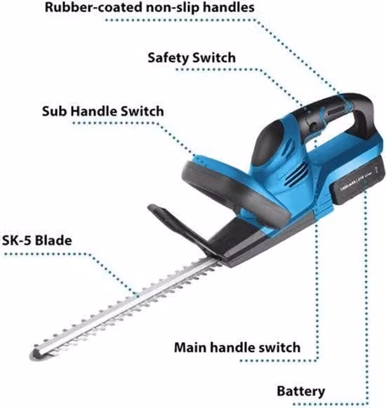 Tagliasiepi elettrico - Con 2 batterie - 3500W - 21V - Acciaio SK5 - Attrezzo da giardino
