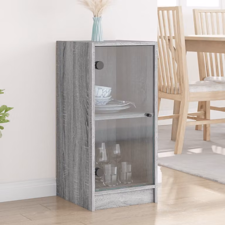Mobile con Ante in Vetro vidaXL Grigio Sonoma L: 35 cm, P: 37 cm, H: 75,5 cm
