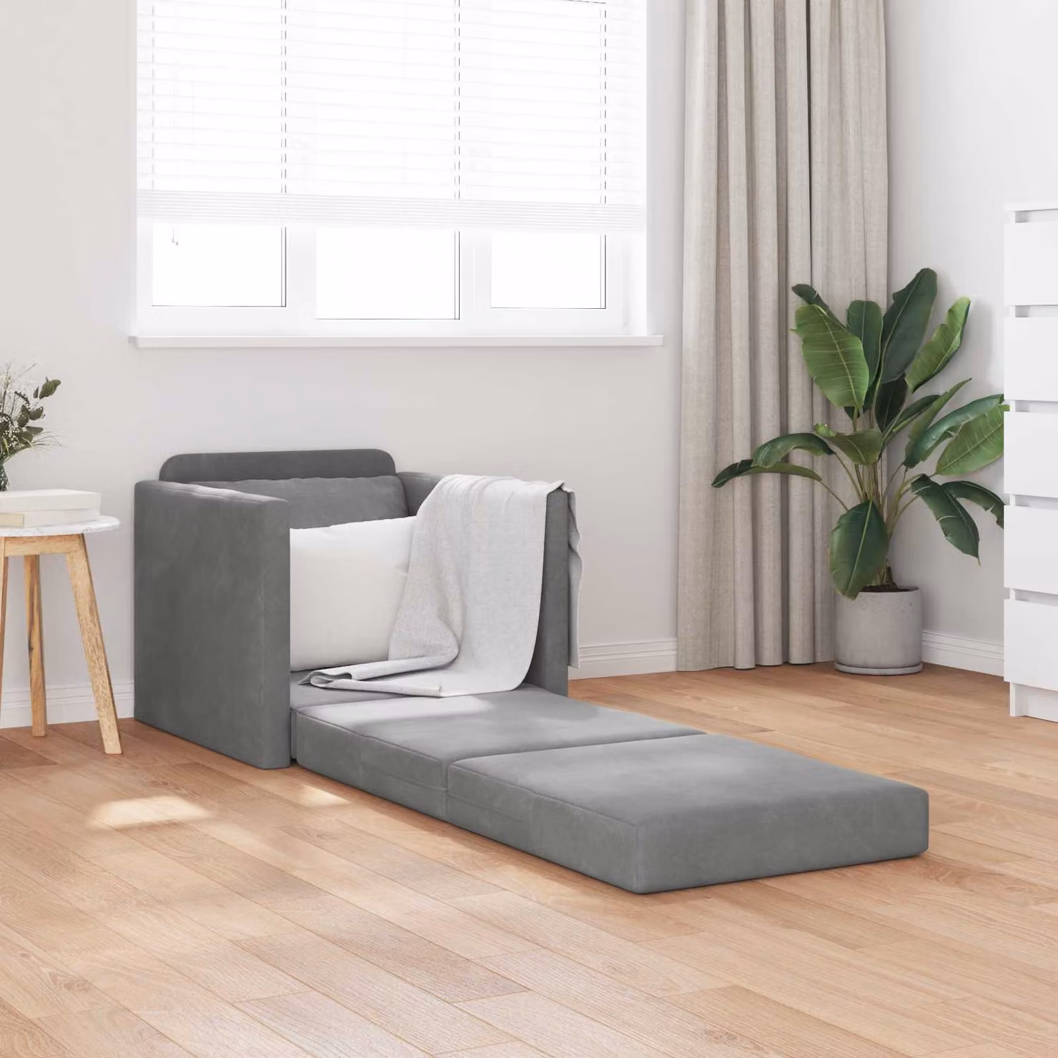 Divano letto vidaXL in velluto grigio scuro L: 74 cm, P: 77 cm, H: 81 cm