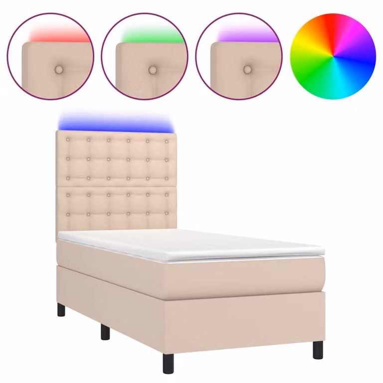 Giroletto Molle Materasso e LED Cappuccino 90x200 cm Pelle finta