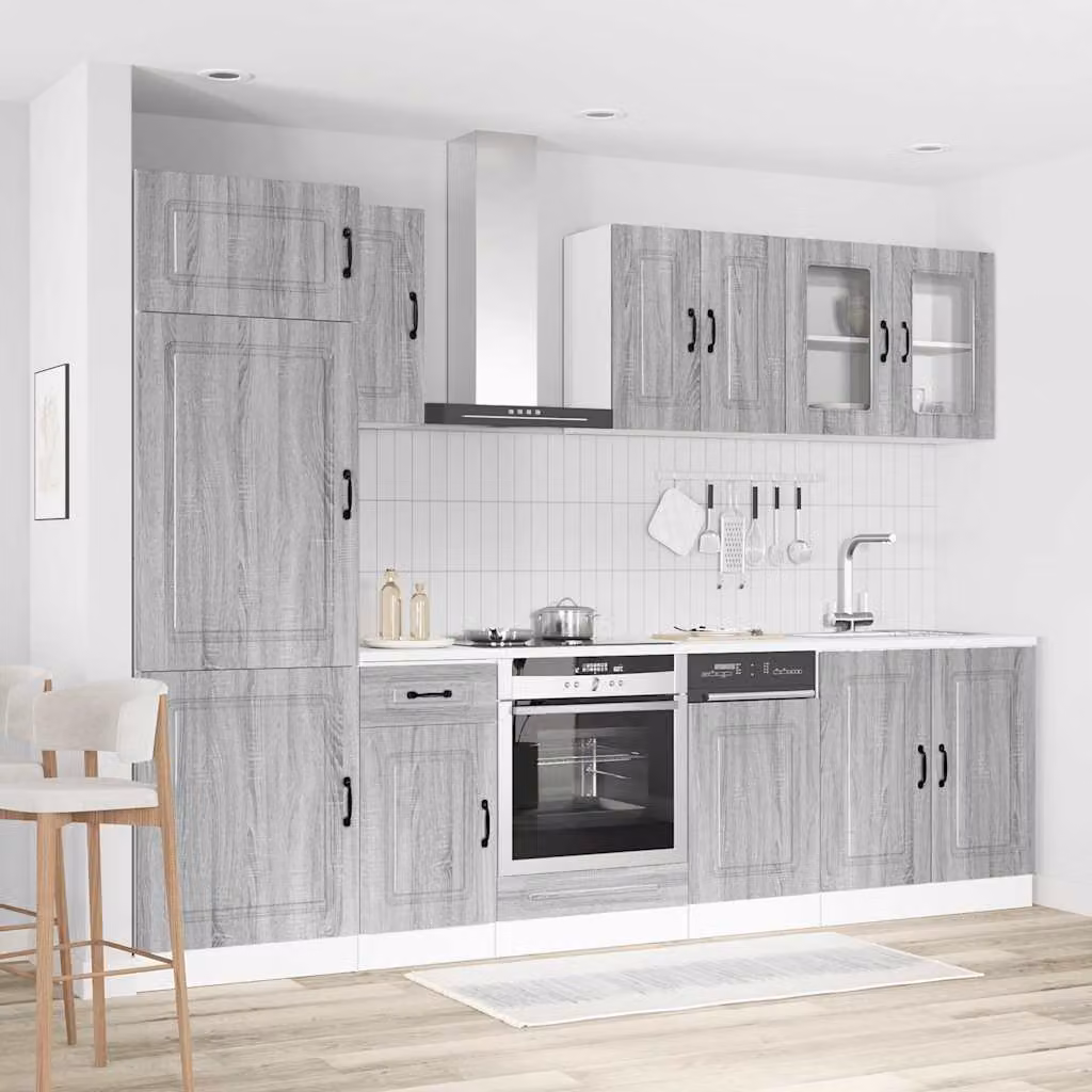 Set Mobili da Cucina Moderno vidaXL Kalmar 8 Pezzi Grigio Sonoma con Ante in Vetro e Ripiani Interni