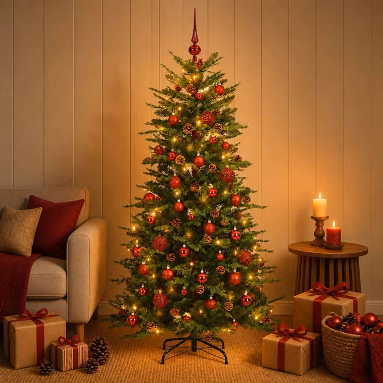 Albero di Natale artificiale pieghevole, altezza 150 cm, con 150 luci a LED