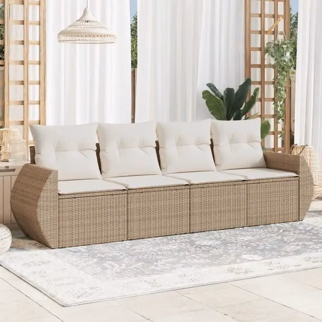 Set Divano da Giardino 4 pz con Cuscini-Sofa da Giardino-Divanetto da esterno Beige in Polyrattan 126502