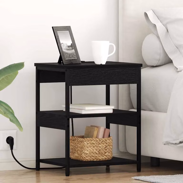 Set di 2 Armadi da Notte vidaXL in Rovere Nero, L 41 cm x P 31 cm x H 51 cm