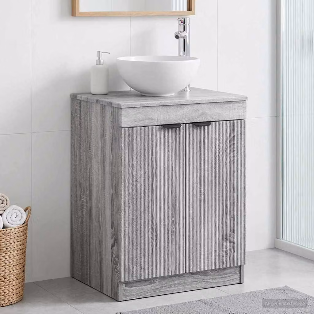 Mobile da bagno moderno vidaXL in legno e MDF color grigio e nero, L: 54 cm, P: 41 cm, H: 70 cm