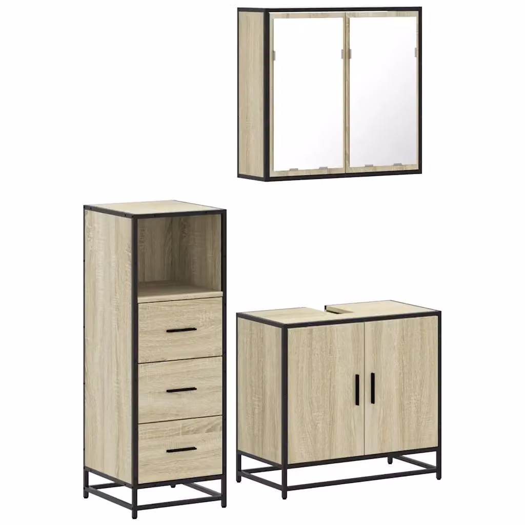 Set Mobili da Bagno Industrial vidaXL in Legno e Metallo Marrone composto da Mobile Lavabo, Armadietto Specchio e Mobile Laterale – 2