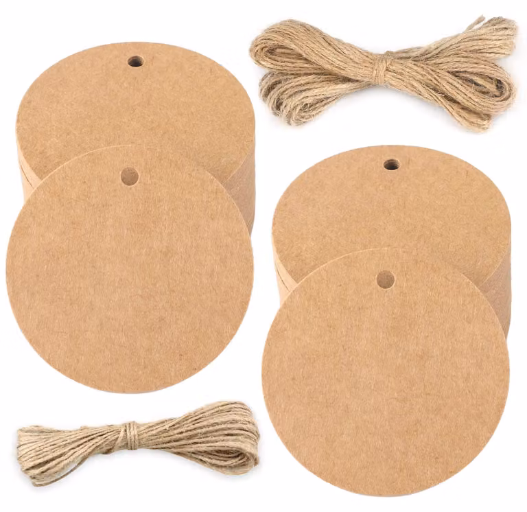 Etichette in carta kraft con cordino di iuta, 5,5 cm, confezione da 200 pezzi, colore marrone