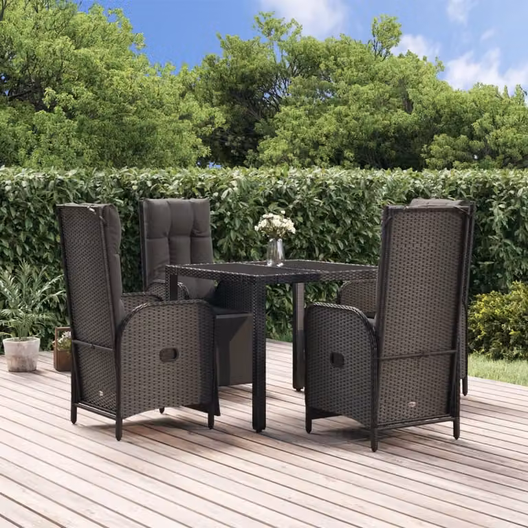 Set da pranzo da giardino vidaXL in polyrattan nero con tavolo in vetro e 5 sedie moderne