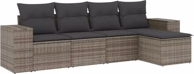Set Divano da Giardino a L 5 Pezzi DESIGN IN con Cuscini Grigio e Struttura in Metallo e Polyrattan – 1