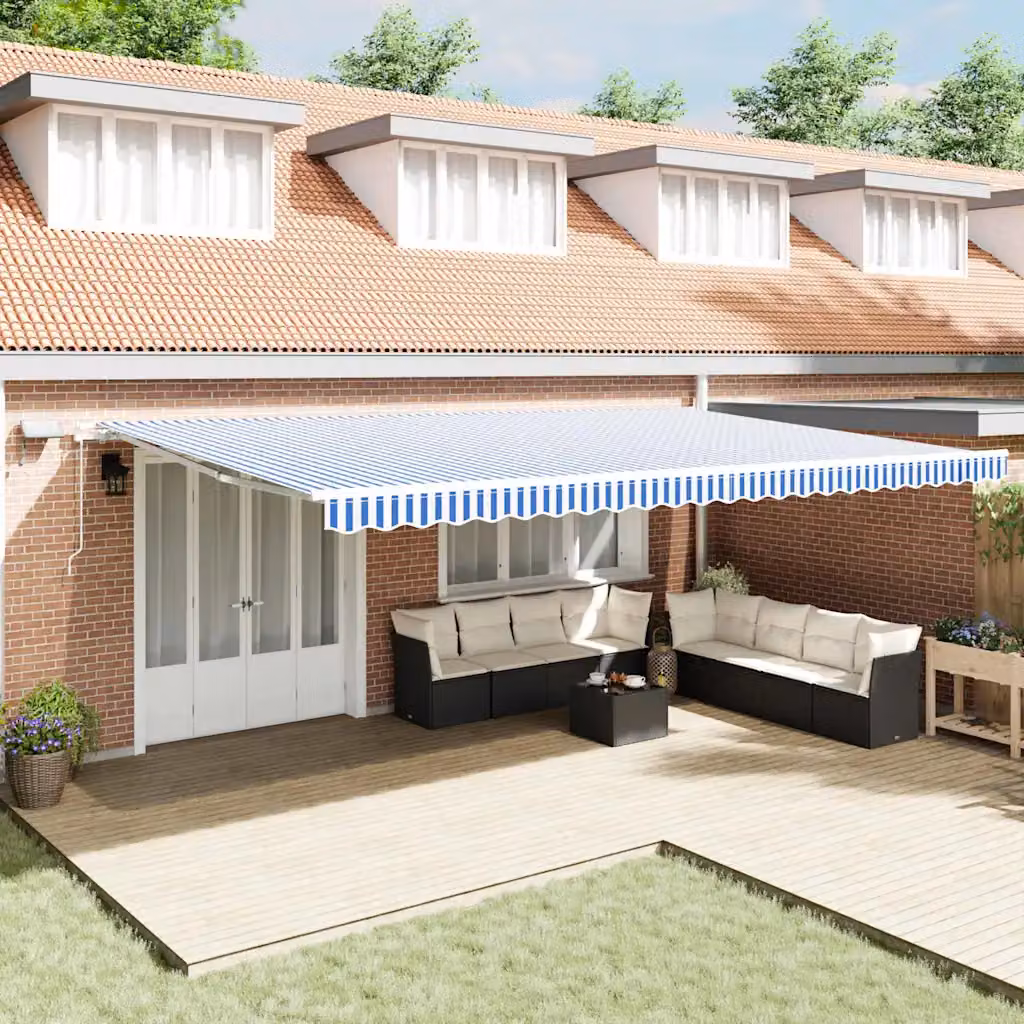 Tenda retrattile vidaXL in poliestere e alluminio, Blu e Bianco, L: 600 cm x P: 300 cm