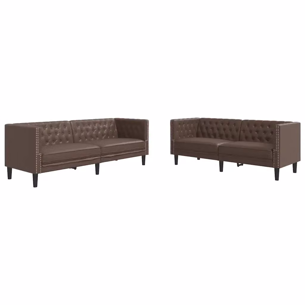 Set di 2 Divani Chesterfield vidaXL in Similpelle Marrone con Struttura Imbottita – 2
