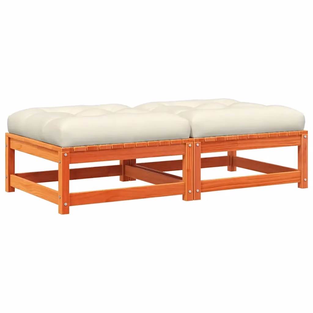 Set di sedia da giardino e poggiapiedi in legno di pino massello cerato marrone con 2 cuscini beige – 2