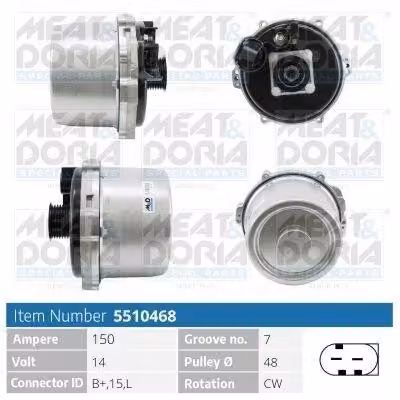 MEAT & DORIA 5510468 Alternatore 150 A 14 V per BMW Serie 5 Berlina (E39), Serie 5 Touring (E39), X5 (E53), Serie 7 (E38) e LAND ROVER Range Rover III