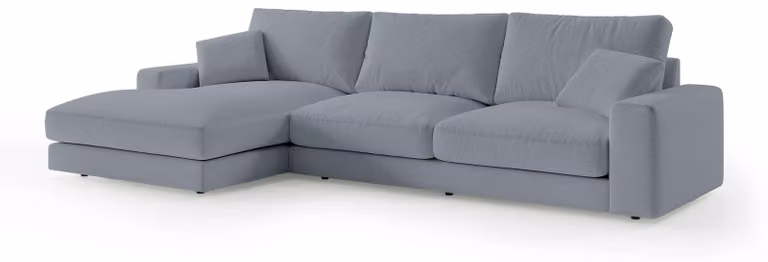 Divano angolare modello Harvesty, tonalità grigio-blu, effetto nebbia
