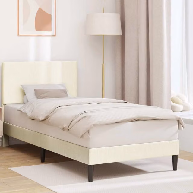 Struttura del letto con giroletto in tessuto a coste beige L/P/H: 100 x 200 x 96 cm