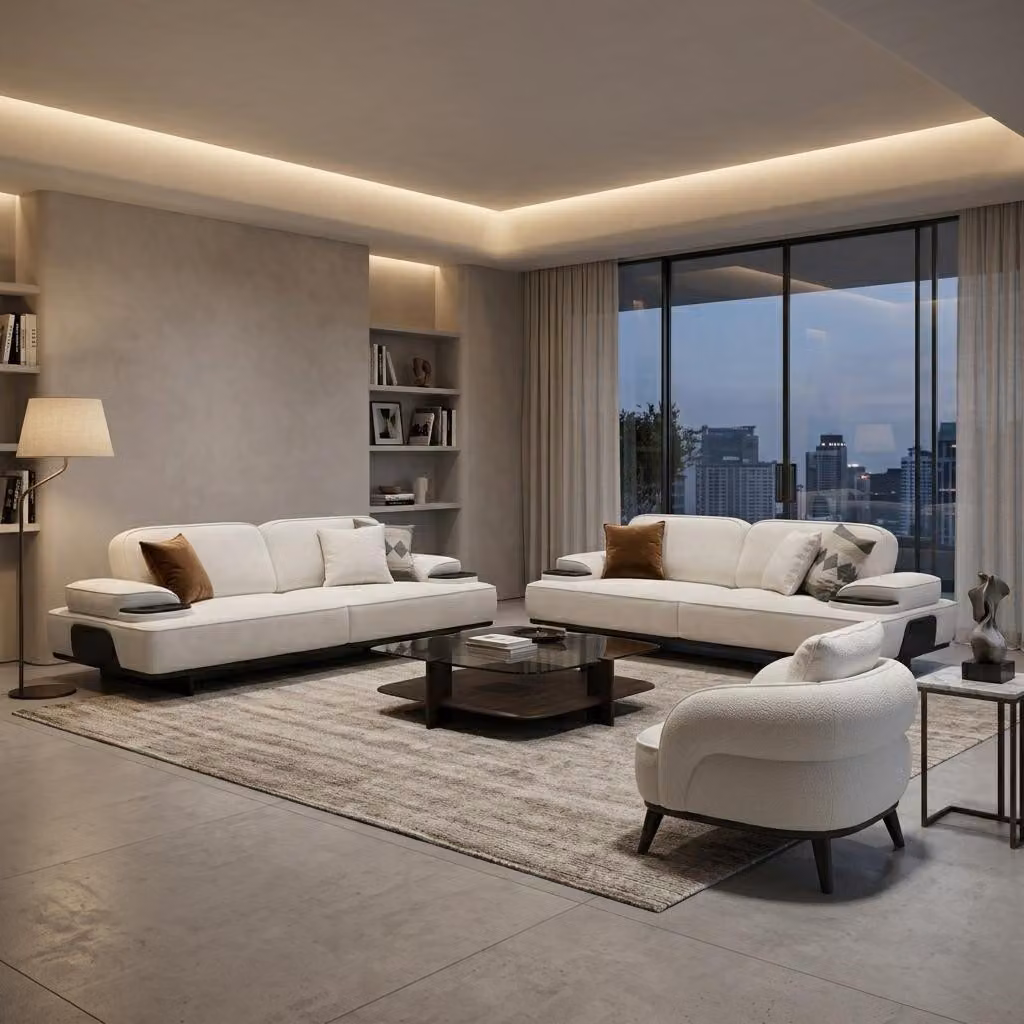 Divano, poltrona, bianco, moderno, elegante, set di divani e poltrone