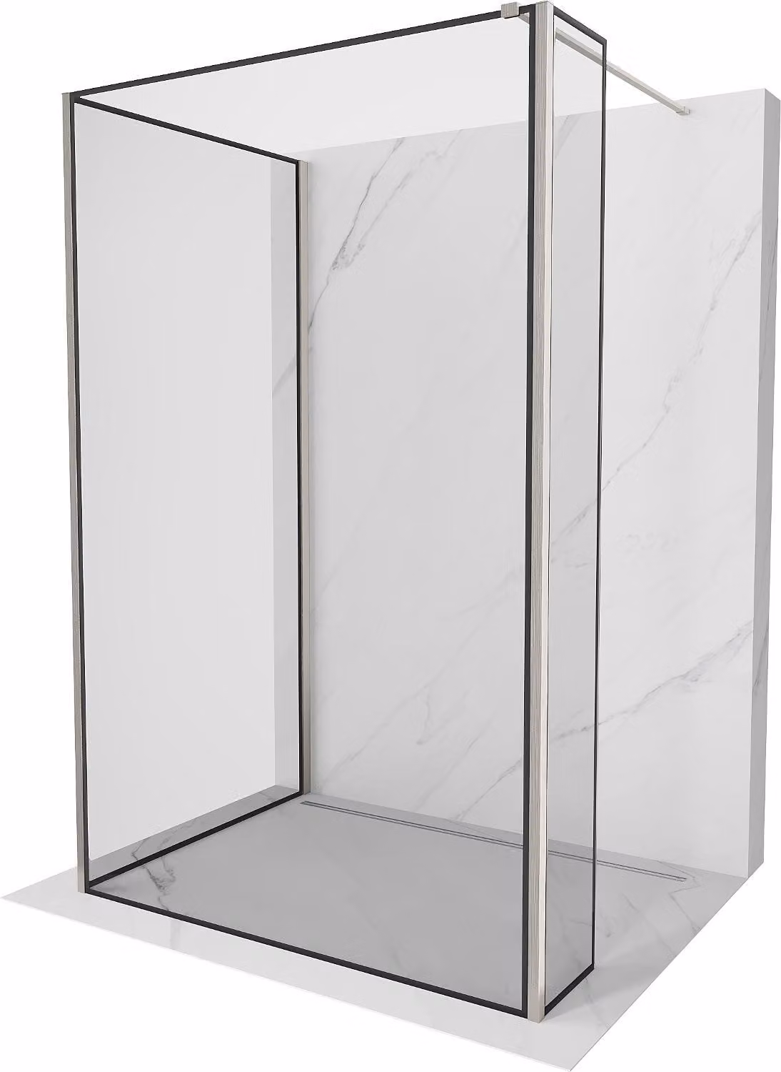 Mexen Kioto parete doccia Walk-in 140 x 110 x 40 cm, cornice nera, nichel satinato - 800-140-110-221-97-70-040