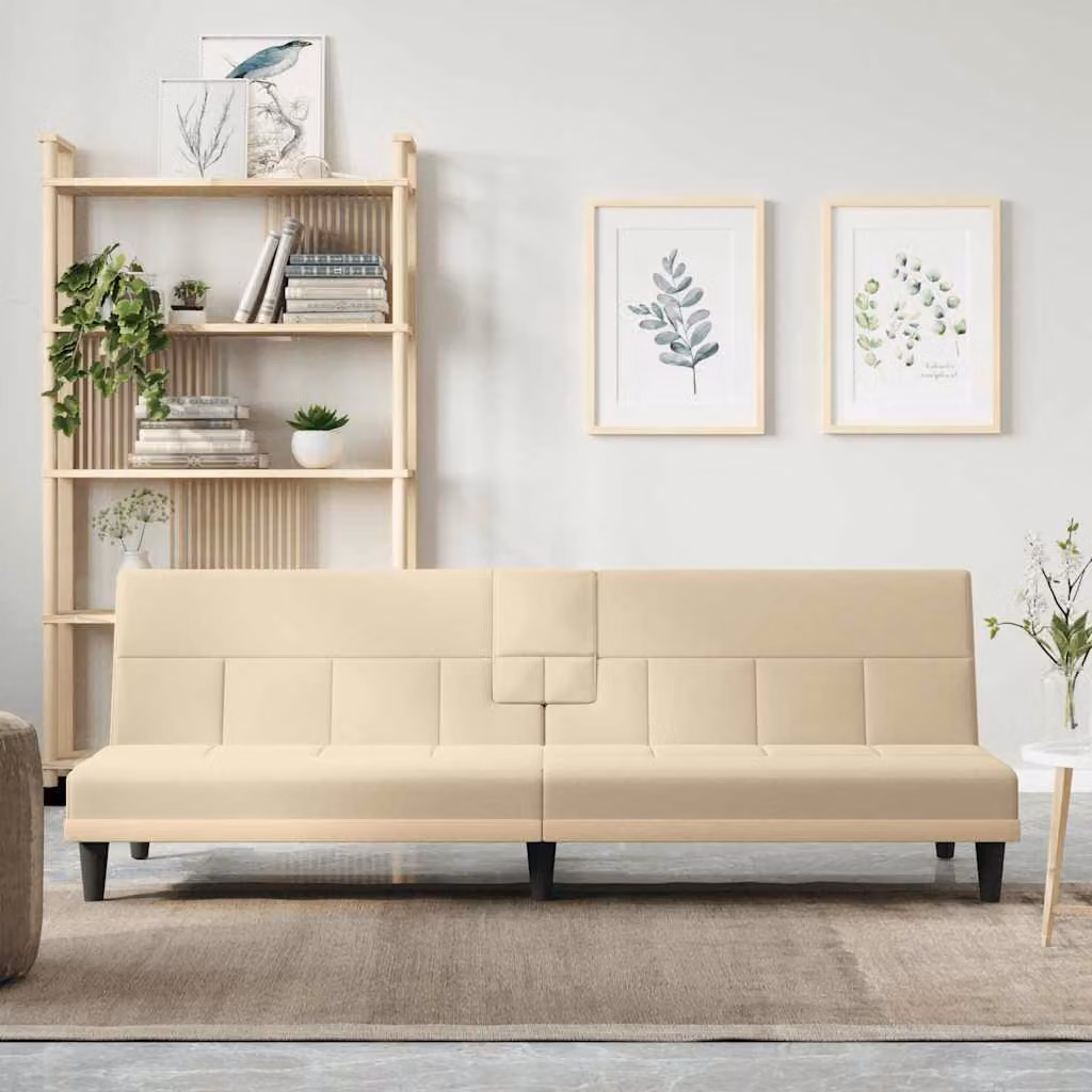 vidaXL Divano Letto Moderno in Tessuto Beige con Portabicchieri L: 200 cm, P: 89 cm, H: 70 cm