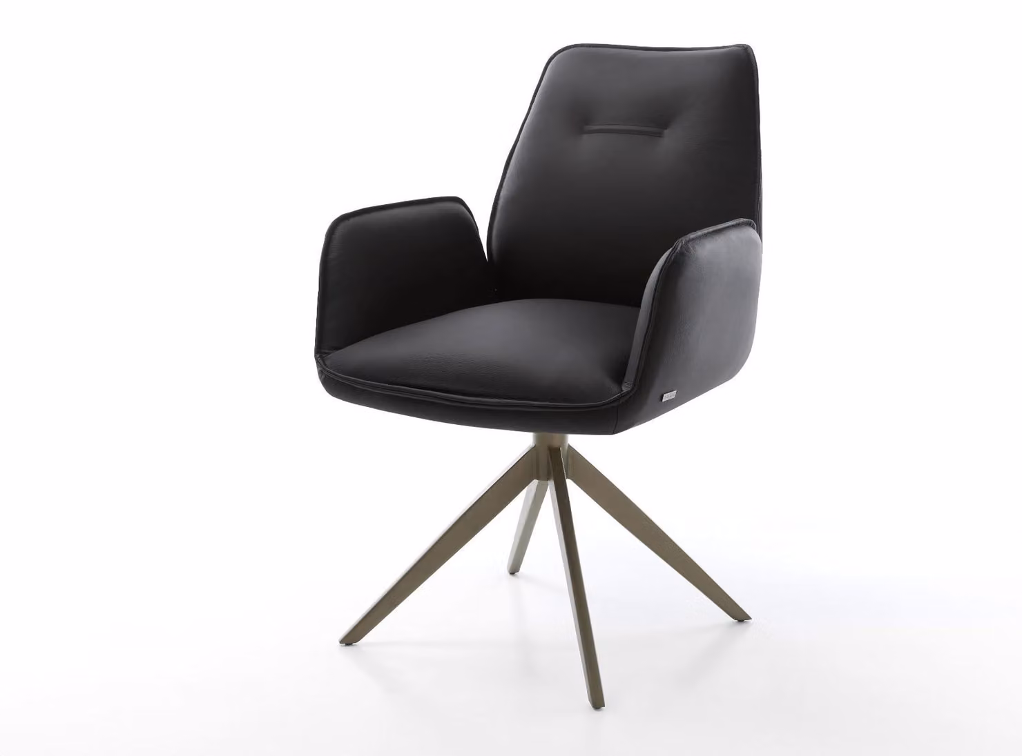 Sedia girevole DELIFE Zoa-Flex, in vera pelle nera, con base a croce, finitura effetto titanio, rotazione a 360°, funzione basculante e imbottitura a molle insacchettate