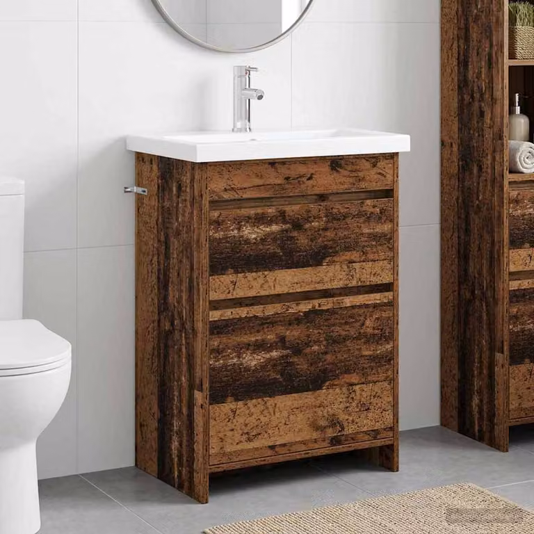 Set di mobili per il bagno moderno vidaXL in legno marrone con cassetti e ante, L: 61 cm, P: 40 cm, H: 84,5 cm
