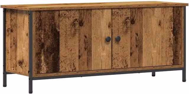 Mobile TV rettangolare con 2 ante e ripiani stile moderno 100 x 35 x 45 cm realizzato in legno anticato 02_0052430