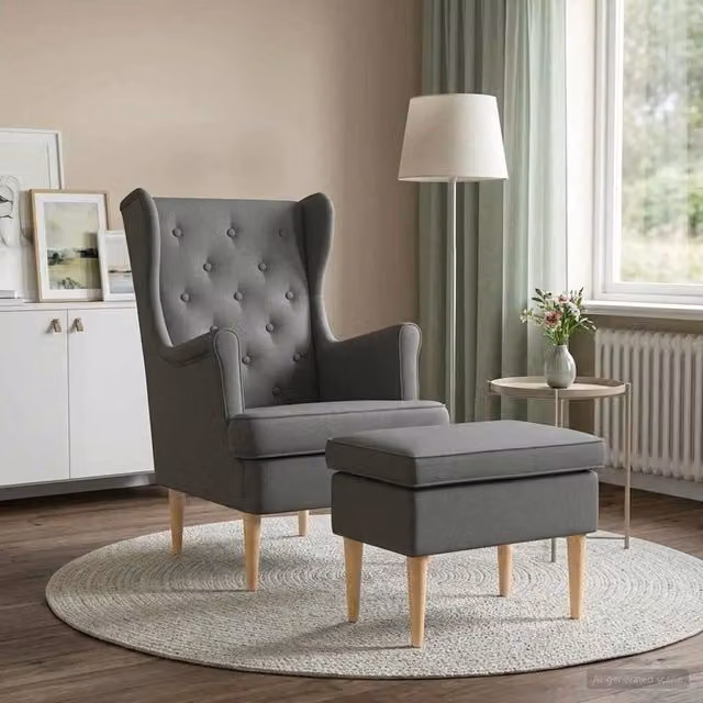 Set Poltrona Relax con Ottoman vidaXL in Tessuto Grigio con Struttura in Legno Massello – 1