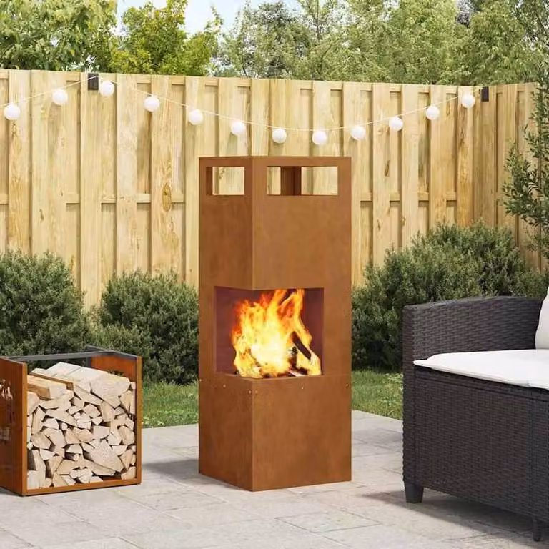 Camino da esterno compatto – 35x35x100 cm – Acciaio marrone – Stufa da giardino portatile – Adatto per balconi e terrazzi