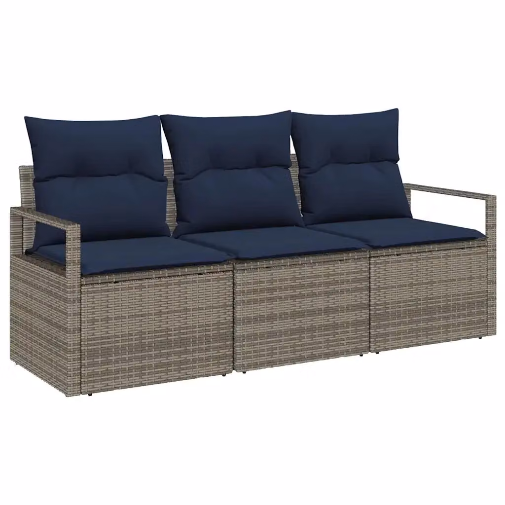 Set di divani da esterno 3 posti vidaXL in rattan e metallo con cuscini inclusi, colore grigio e blu – 2