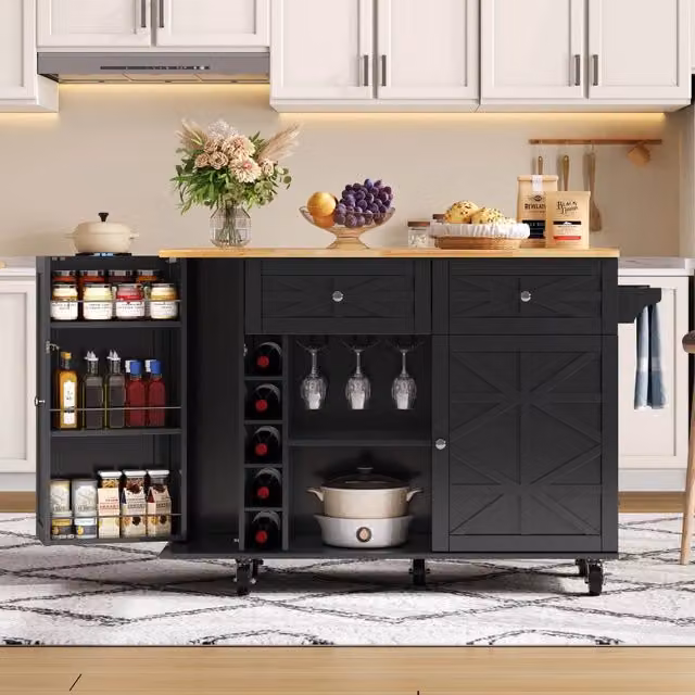 Isola da cucina Minimal con piano lavoro pieghevole nera L: 120 cm, P: 45-70 cm, H: 89 cm – 1