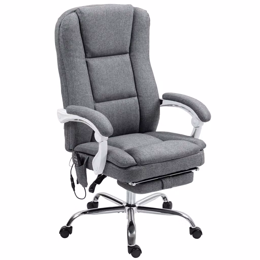 Sedia da Ufficio Massaggiante e Riscaldata con Poggiapiedi e Reclinabile in Tessuto Grigio, L/P/H: 121 x 60 x 120 cm – 2