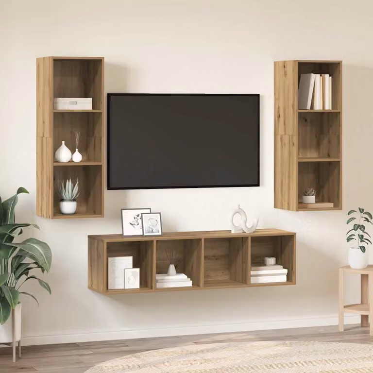Set mobile TV moderno vidaXL in 3 pezzi color rovere opaco in legno e MDF per soggiorno