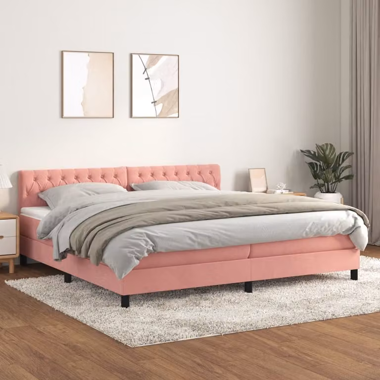 Maison Exclusive - Giroletto a Molle con Materasso Rosa 200x200 cm in Velluto