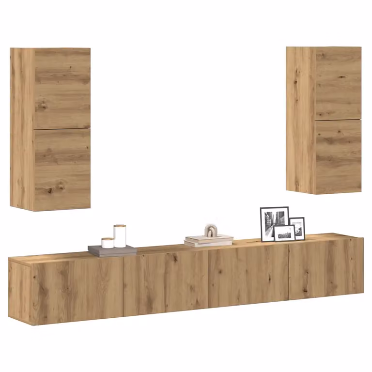 Set Mobile TV vidaXL da 4 pezzi in legno Rovere marrone, montaggio a parete con design minimalista per il tuo soggiorno