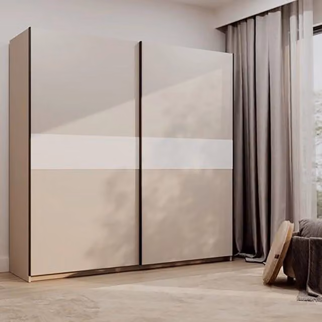 Armadio Camera da Letto Nalika, Guardaroba 2 Ante 2 Ripiani, 200x204h cm Beige Cashmere