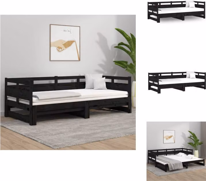 vidaXL Letto da giorno allungabile in pino massiccio nero 2x(90x190) cm - Letti e strutture letto