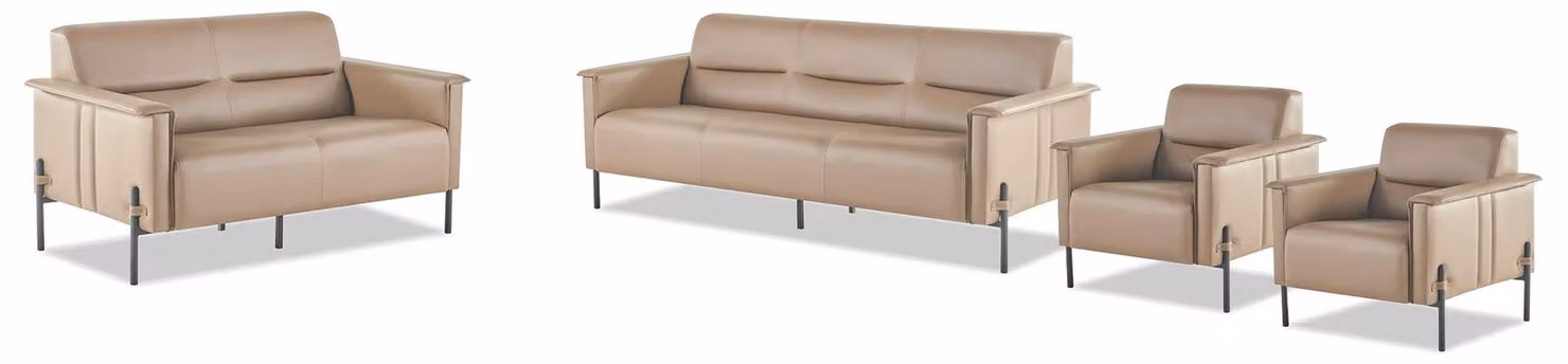 Komplett Modern Sofa-Set 3-Sitzer 2-Sitzer Sessel Beige Ledersofa Holz
