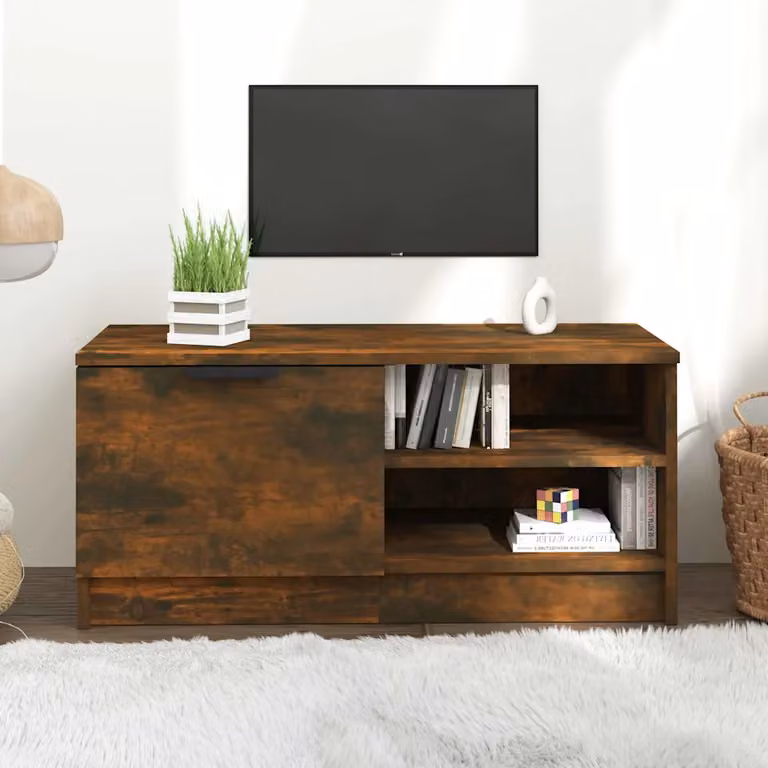 Mobile TV vidaXL in legno Rovere Fumo, design moderno con ruote, L 80 cm x P 35 cm x H 36,5 cm