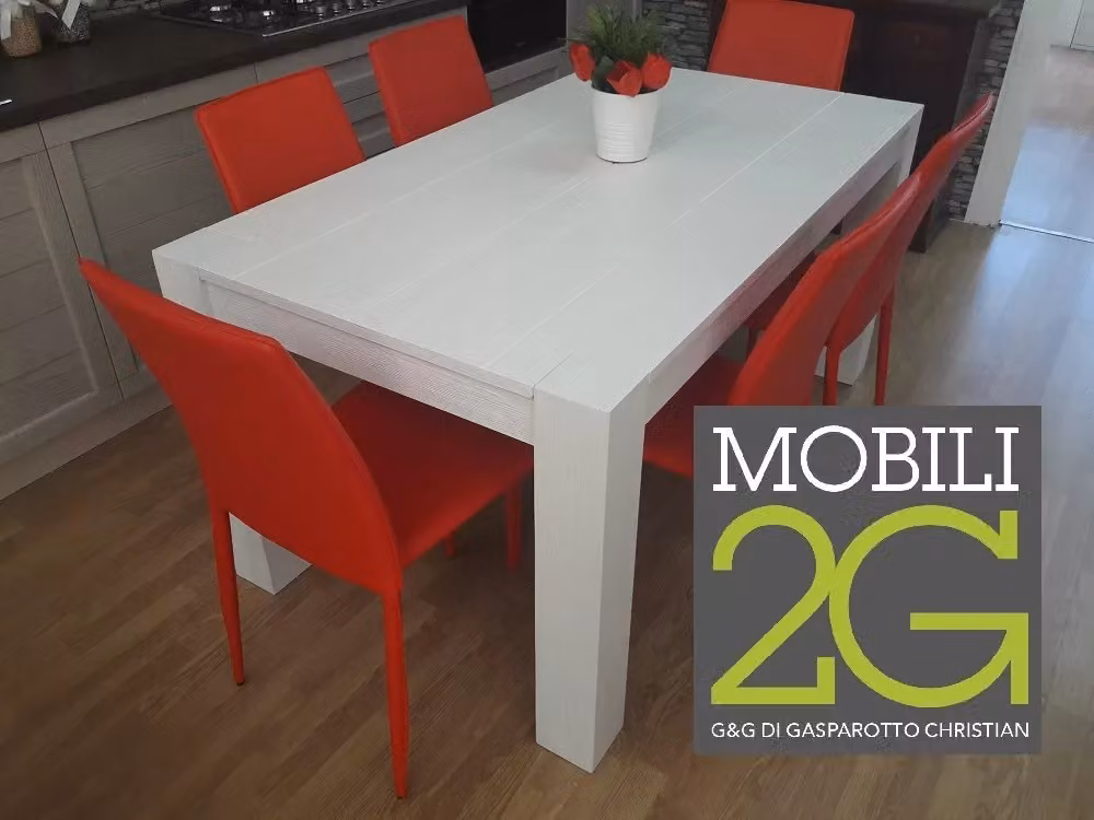 Tavolo rettangolare allungabile in abete bianco spazzolato Mobili 2G L/P: 160 x 90 cm con 2 allunghe da 50 cm – 2