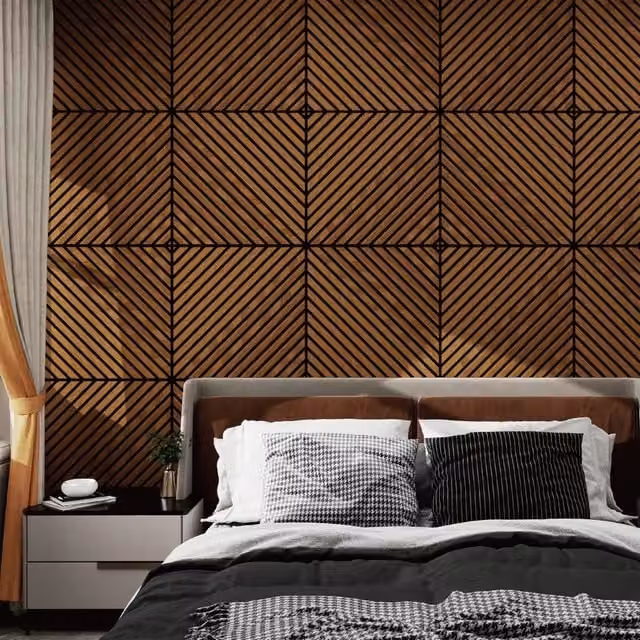 Set di 12 Pannelli Murali 3D Fonoassorbenti NEU.HOLZ con Effetto Legno Teak Marrone, Copertura 4,32 m², L/P: 60 x 60 cm