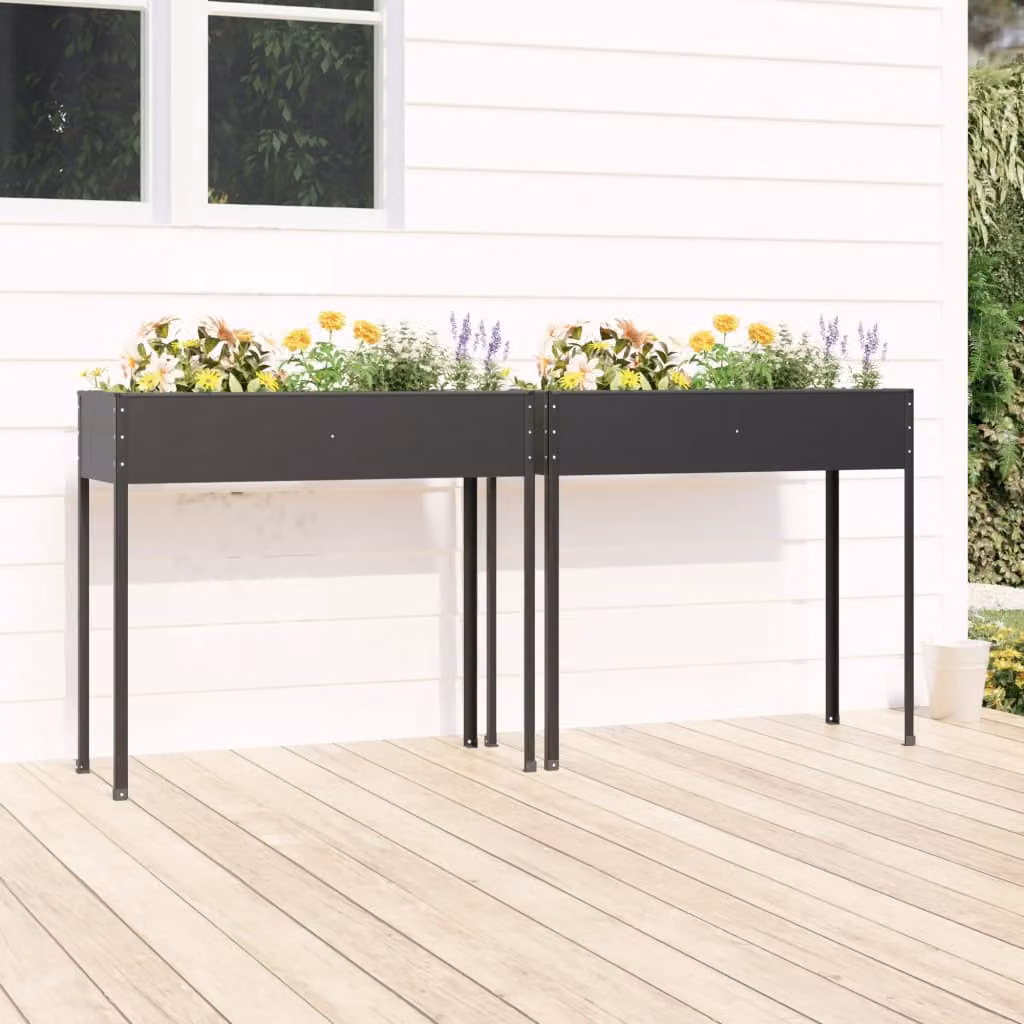 Set di 2 fioriere da giardino vidaXL in acciaio zincato colore antracite