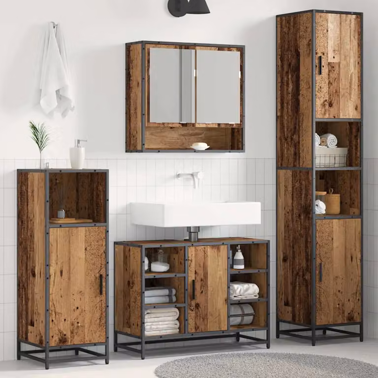 Set di mobili per il bagno vidaXL in legno e metallo marrone, stile moderno, L/P/H: 35 x 37,5 x 188,5 cm