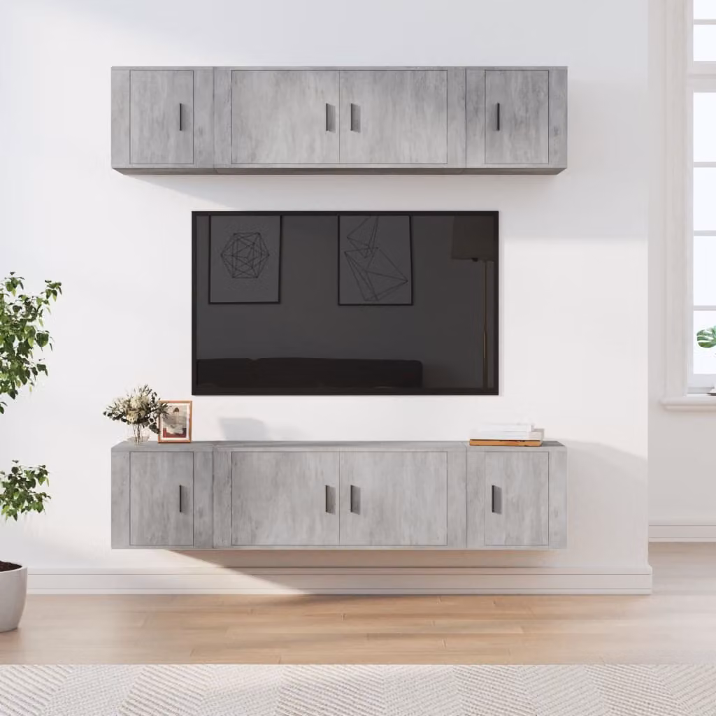vidaXL Set di Mobili Porta TV Moderno da Parete in Legno e MDF Grigio