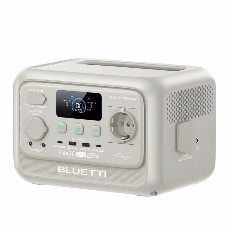 Stazione di ricarica portatile Elite 30 V2, batteria LFP da 288 Wh, uscita CA da 600 W, generatore solare per campeggio, blackout e camper (grigio sabbia chiaro)
