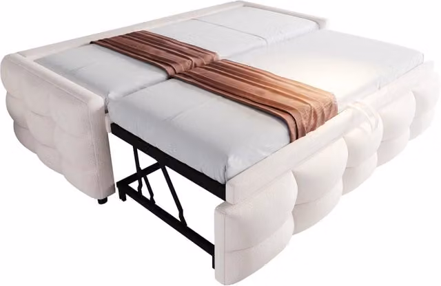 Letto estraibile Tynqer imbottito in tessuto beige per adulti L/P: 90 x 190 cm – 1