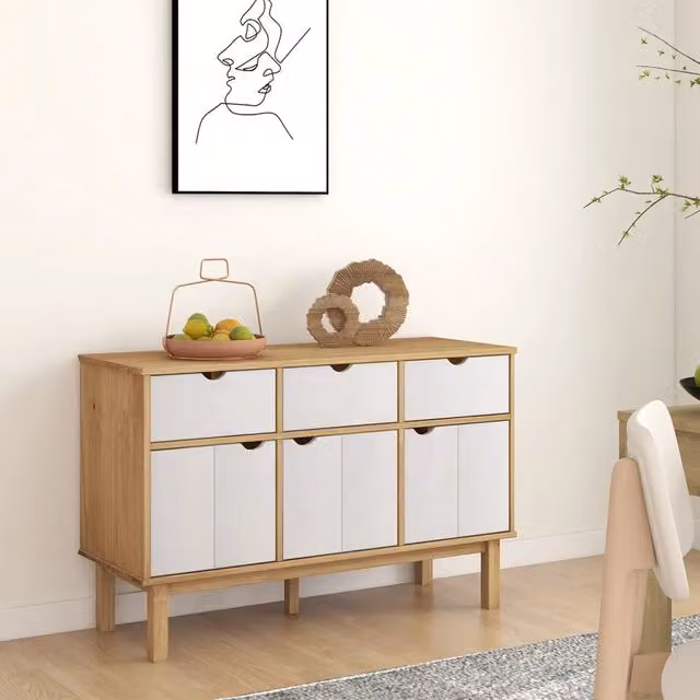 Credenza OTTA vidaXL in legno di pino marrone e bianco, stile scandinavo, L 114 x P 43 x H 73,5 cm – 1
